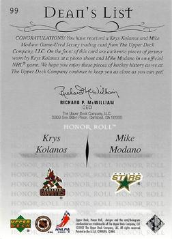 2001-02 Upper Deck Honor Roll #99 Krystofer Kolanos / Mike Modano Back