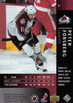 2001-02 Upper Deck Ice #9 Peter Forsberg Back