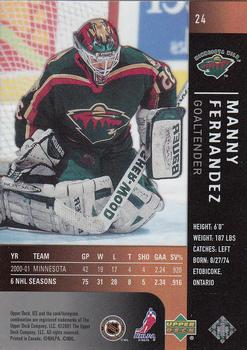 2001-02 Upper Deck Ice #24 Manny Fernandez Back