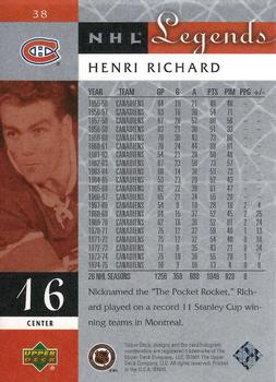 2001-02 Upper Deck Legends #38 Henri Richard Back