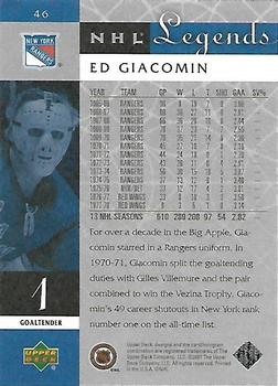 2001-02 Upper Deck Legends #46 Ed Giacomin Back