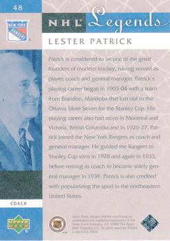 2001-02 Upper Deck Legends #48 Lester Patrick Back