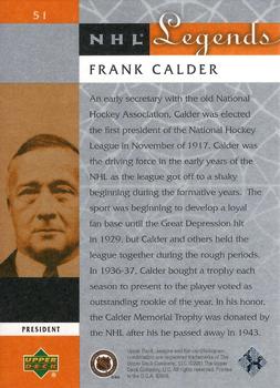 2001-02 Upper Deck Legends #51 Frank Calder Back