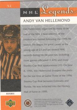 2001-02 Upper Deck Legends #52 Andy Van Hellemond Back