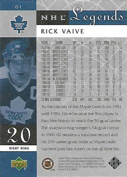 2001-02 Upper Deck Legends #61 Rick Vaive Back
