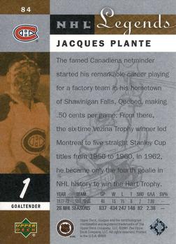 2001-02 Upper Deck Legends #84 Jacques Plante Back