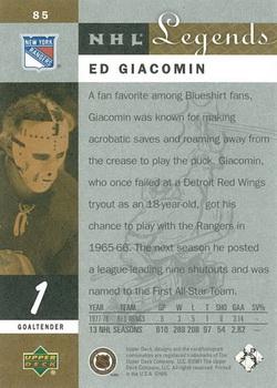 2001-02 Upper Deck Legends #85 Ed Giacomin Back