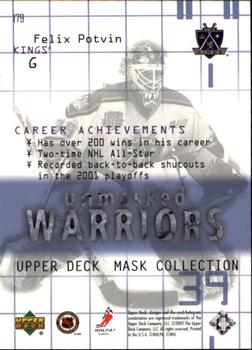 2001-02 Upper Deck Mask Collection #179 Felix Potvin Back