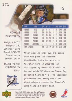2001-02 Upper Deck MVP #171 Nikolai Khabibulin Back