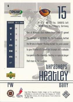2001-02 Upper Deck Playmakers #6 Dany Heatley Back