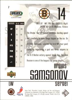 2001-02 Upper Deck Playmakers #7 Sergei Samsonov Back