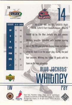 2001-02 Upper Deck Playmakers #29 Ray Whitney Back
