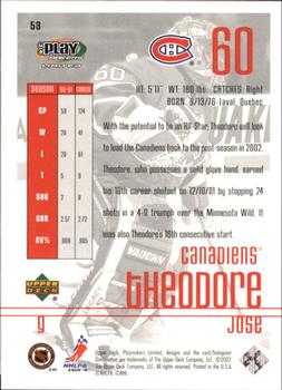 2001-02 Upper Deck Playmakers #53 Jose Theodore Back