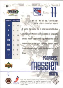 2001-02 Upper Deck Playmakers #66 Mark Messier Back