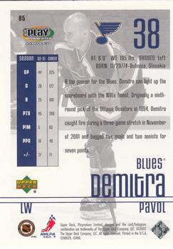 2001-02 Upper Deck Playmakers #85 Pavol Demitra Back