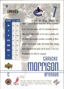 2001-02 Upper Deck Playmakers #95 Brendan Morrison Back