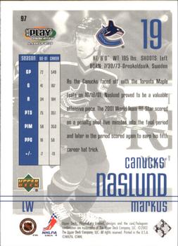 2001-02 Upper Deck Playmakers #97 Markus Naslund Back