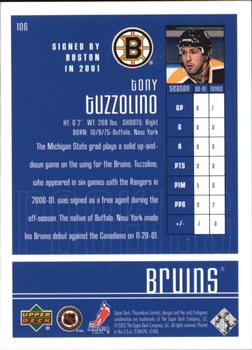 2001-02 Upper Deck Playmakers #106 Tony Tuzzolino Back