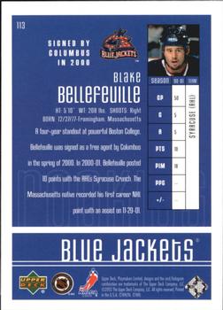 2001-02 Upper Deck Playmakers #113 Blake Bellefeuille Back