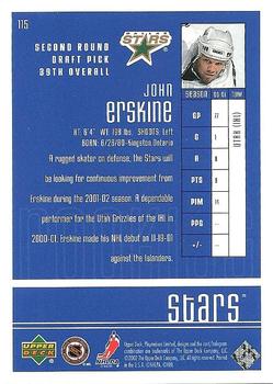 2001-02 Upper Deck Playmakers #115 John Erskine Back