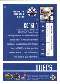 2001-02 Upper Deck Playmakers #117 Ty Conklin Back