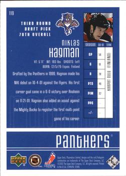 2001-02 Upper Deck Playmakers #119 Niklas Hagman Back