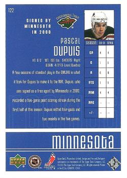 2001-02 Upper Deck Playmakers #122 Pascal Dupuis Back