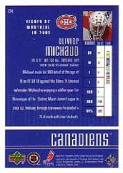 2001-02 Upper Deck Playmakers #124 Olivier Michaud Back