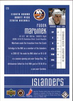2001-02 Upper Deck Playmakers #129 Radek Martinek Back