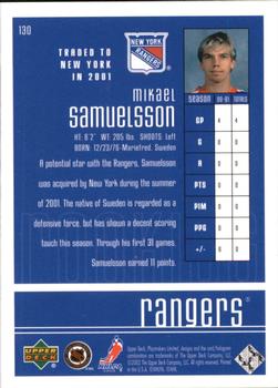 2001-02 Upper Deck Playmakers #130 Mikael Samuelsson Back