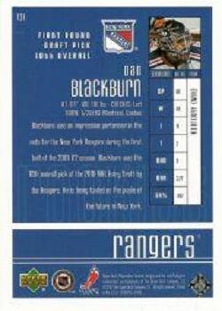 2001-02 Upper Deck Playmakers #131 Dan Blackburn Back