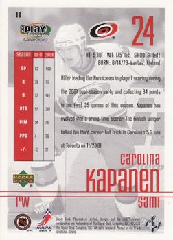 2001-02 Upper Deck Playmakers #18 Sami Kapanen Back