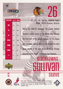 2001-02 Upper Deck Playmakers #20 Steve Sullivan Back