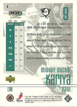2001-02 Upper Deck Playmakers #3 Paul Kariya Back