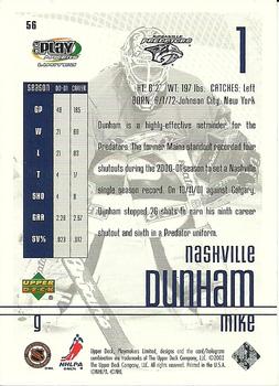 2001-02 Upper Deck Playmakers #56 Mike Dunham Back