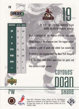 2001-02 Upper Deck Playmakers #76 Shane Doan Back