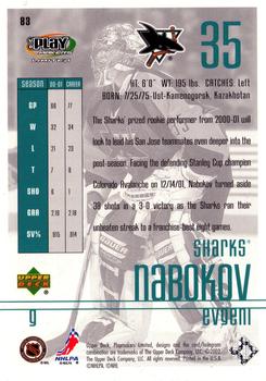 2001-02 Upper Deck Playmakers #83 Evgeni Nabokov Back