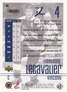 2001-02 Upper Deck Playmakers #88 Vincent Lecavalier Back