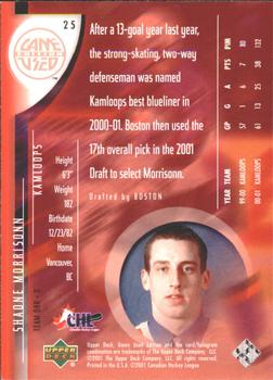 2001-02 Upper Deck CHL Prospects #25 Shaone Morrisonn Back