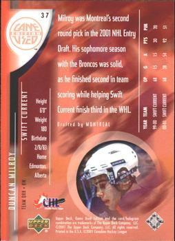 2001-02 Upper Deck CHL Prospects #37 Duncan Milroy Back