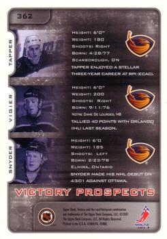 2001-02 Upper Deck Victory #362 Brad Tapper / J.P. Vigier / Dan Snyder Back