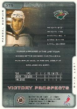 2001-02 Upper Deck Victory #375 Pascal Dupuis Back