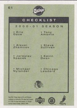 2001-02 Upper Deck Vintage #61 Blackhawks Checklist Back