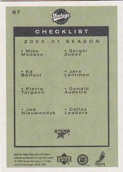 2001-02 Upper Deck Vintage #87 Stars Checklist Back