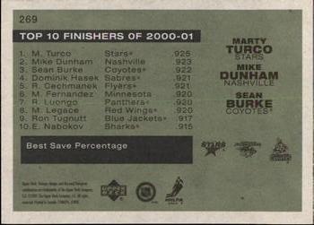 2001-02 Upper Deck Vintage #269 Marty Turco / Mike Dunham / Sean Burke Back