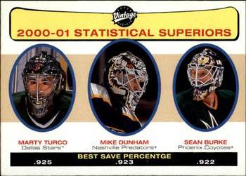 2001-02 Upper Deck Vintage #269 Marty Turco / Mike Dunham / Sean Burke Front