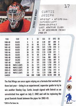 2002-03 Be a Player Between the Pipes #17 Curtis Joseph Back