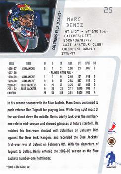 2002-03 Be a Player Between the Pipes #25 Marc Denis Back