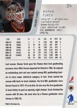 2002-03 Be a Player Between the Pipes #34 Roman Turek Back