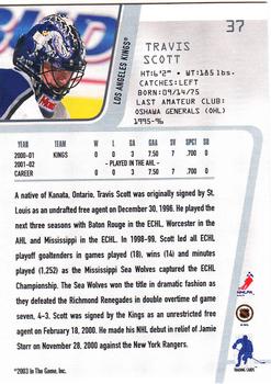 2002-03 Be a Player Between the Pipes #37 Travis Scott Back